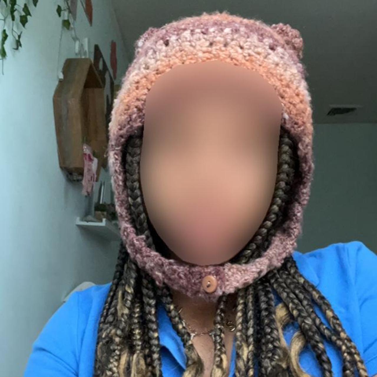 Crocheted fuzzy safety bear hat Handmade by me... Depop