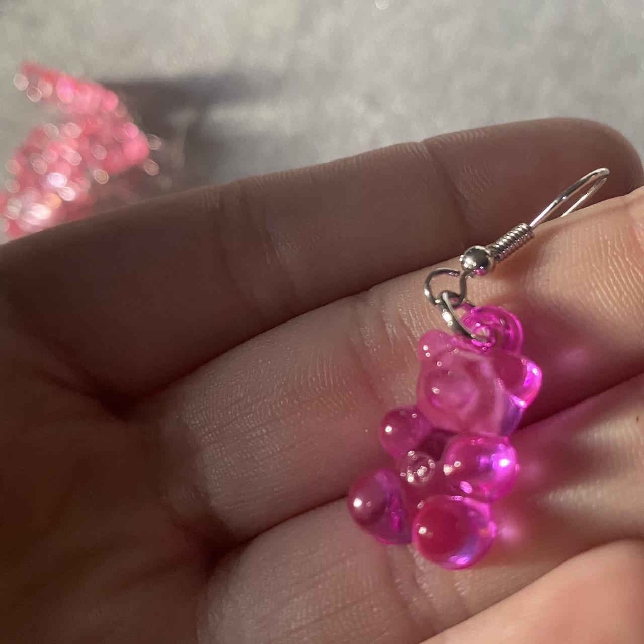 Hot Pink Acrylic Gummy Bear Earrings Depop