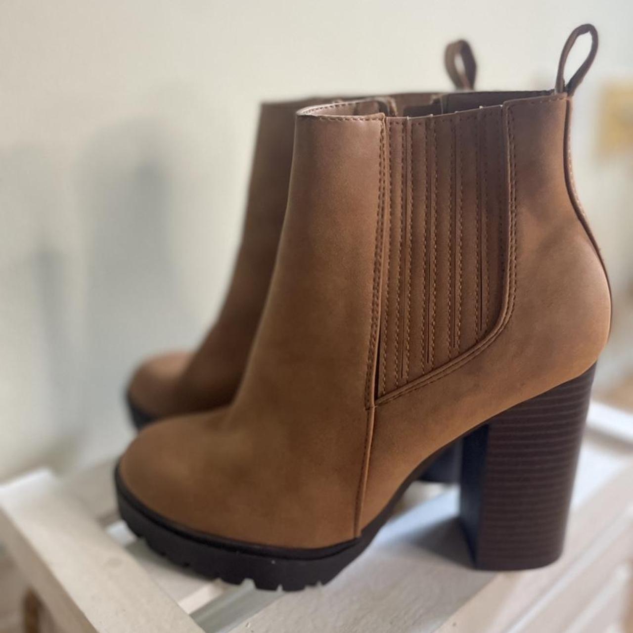 Brown Suede heel boots Pre loved 🥰 (Faux suede)... - Depop