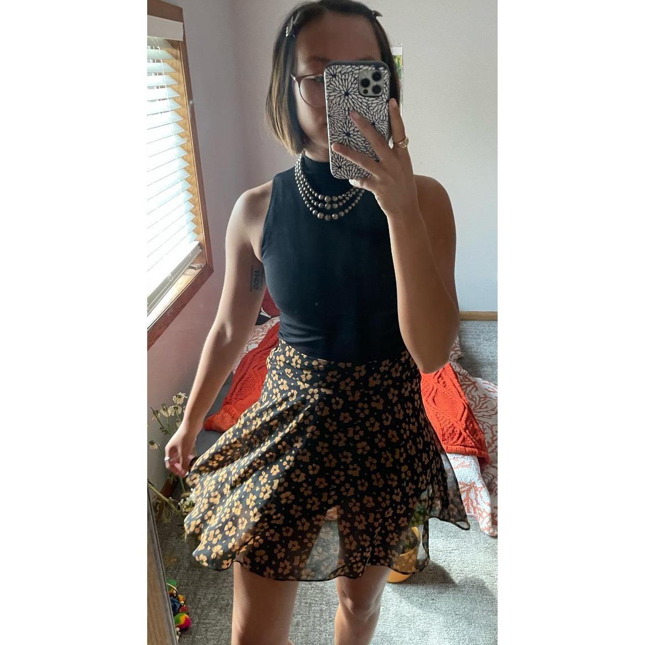 Urban Outfitters Orange and Black Skater Skirt Size... Depop