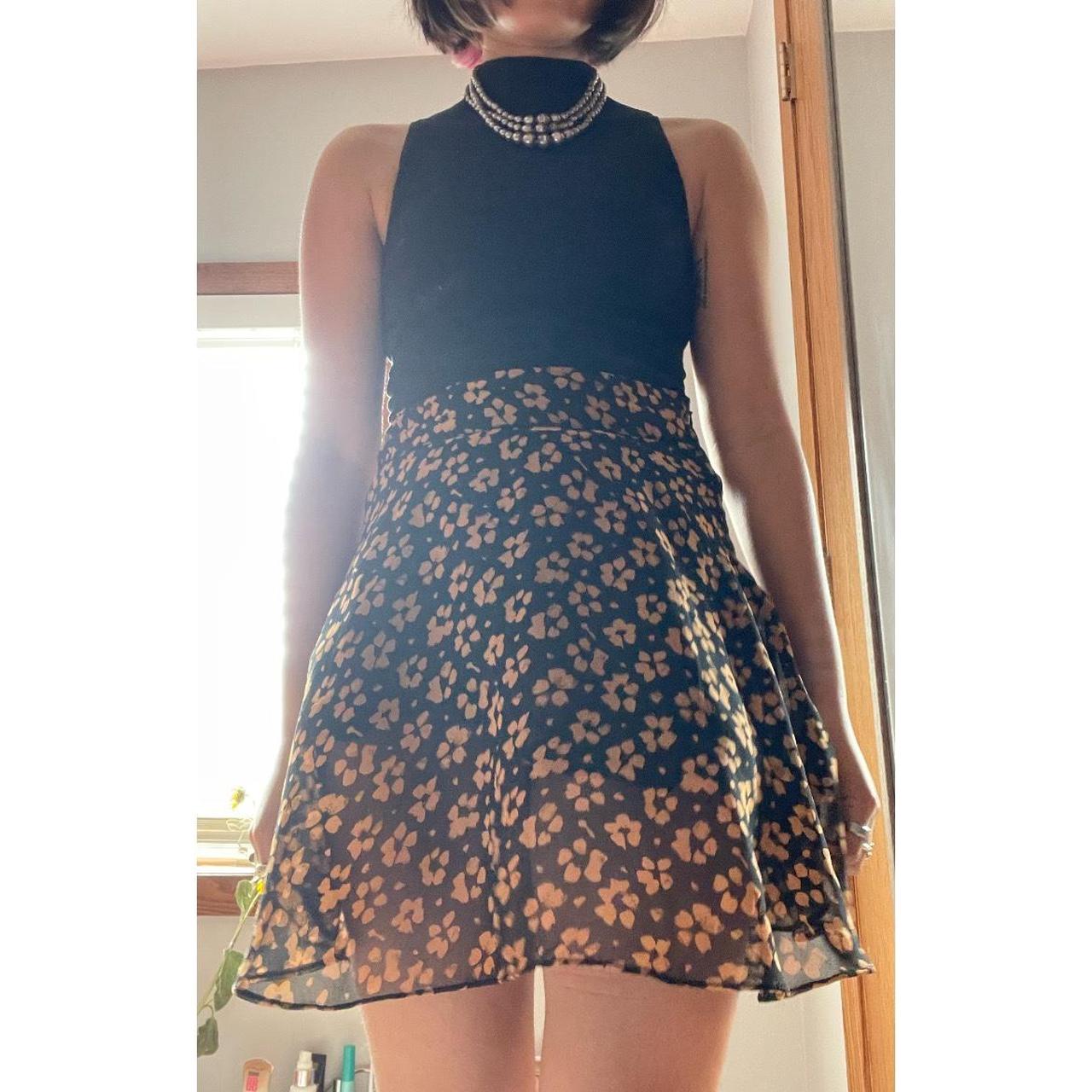 Urban Outfitters Orange and Black Skater Skirt Size... Depop