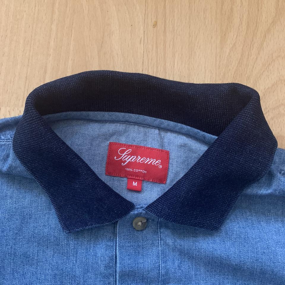 Supreme denim long sleeve polo shirt, embroidered... - Depop