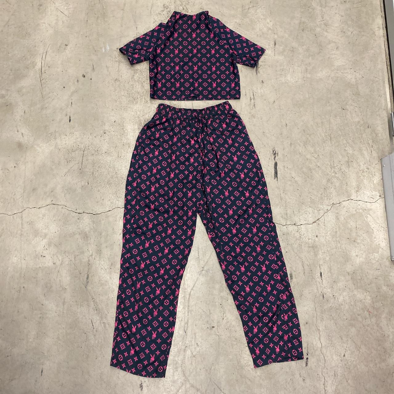 Cocaine slim hot pink & black playboy lv set, silk... - Depop