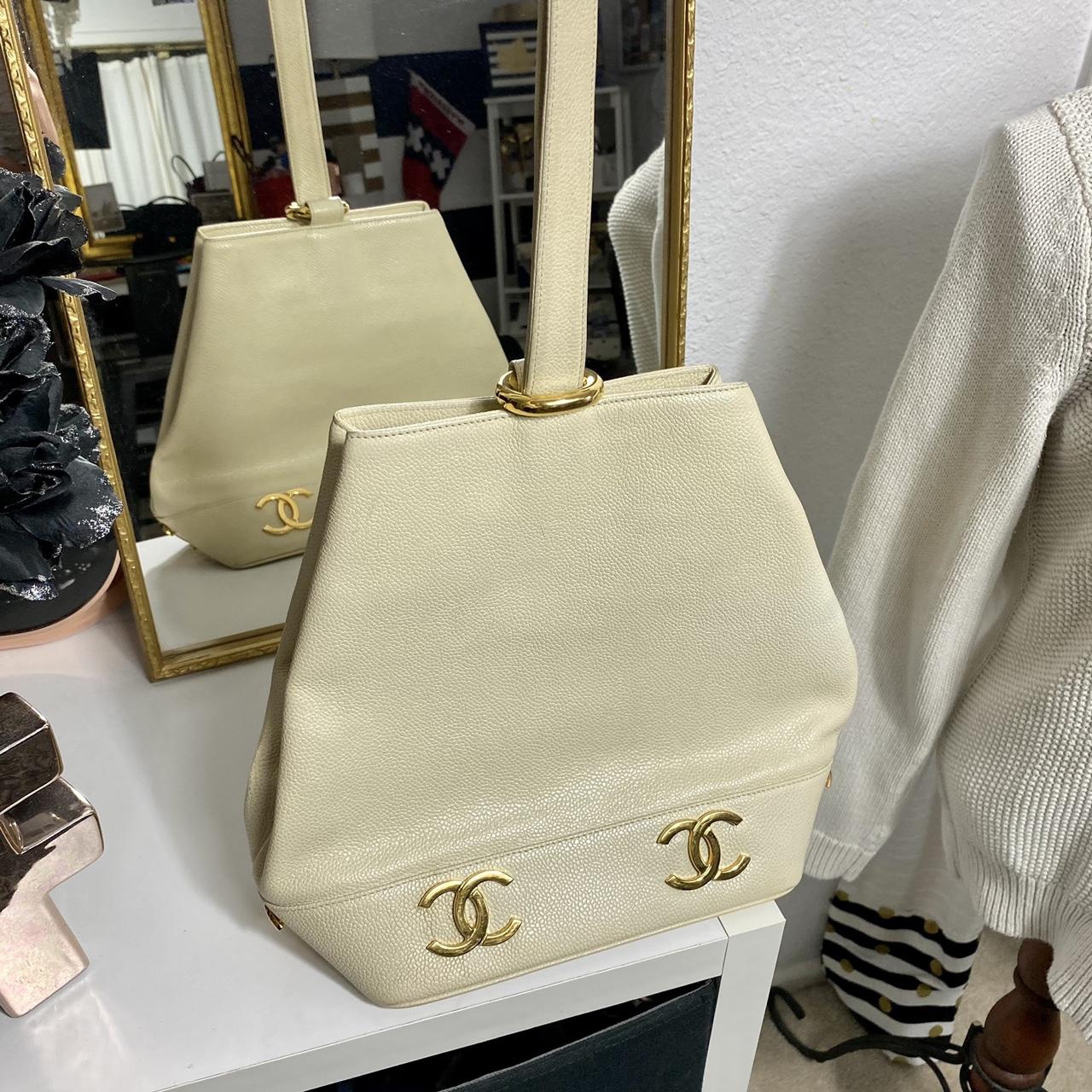 Vintage Chanel Bucket Bag in Cream/Ivory. Brand: - Depop