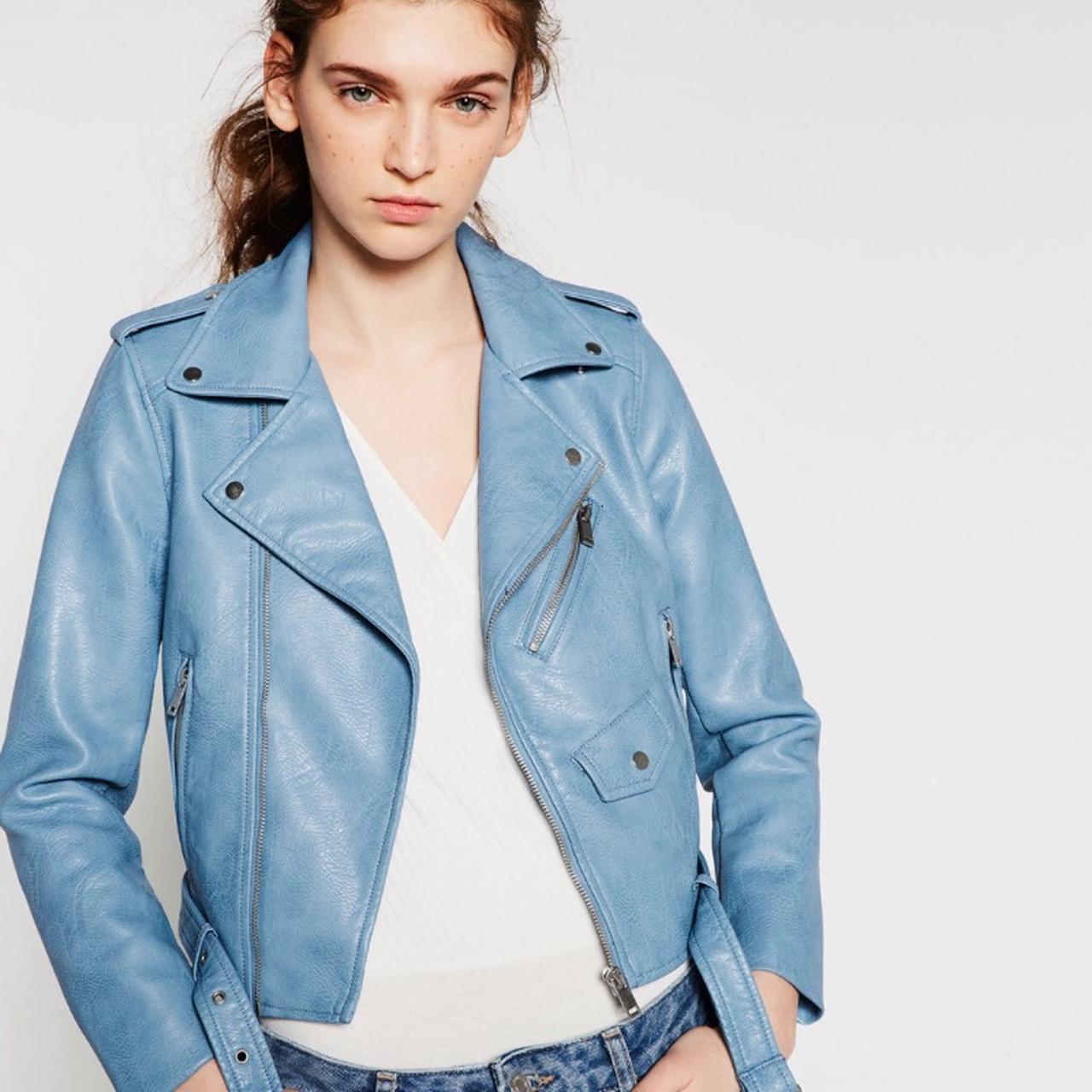 zara light blue leather jacket