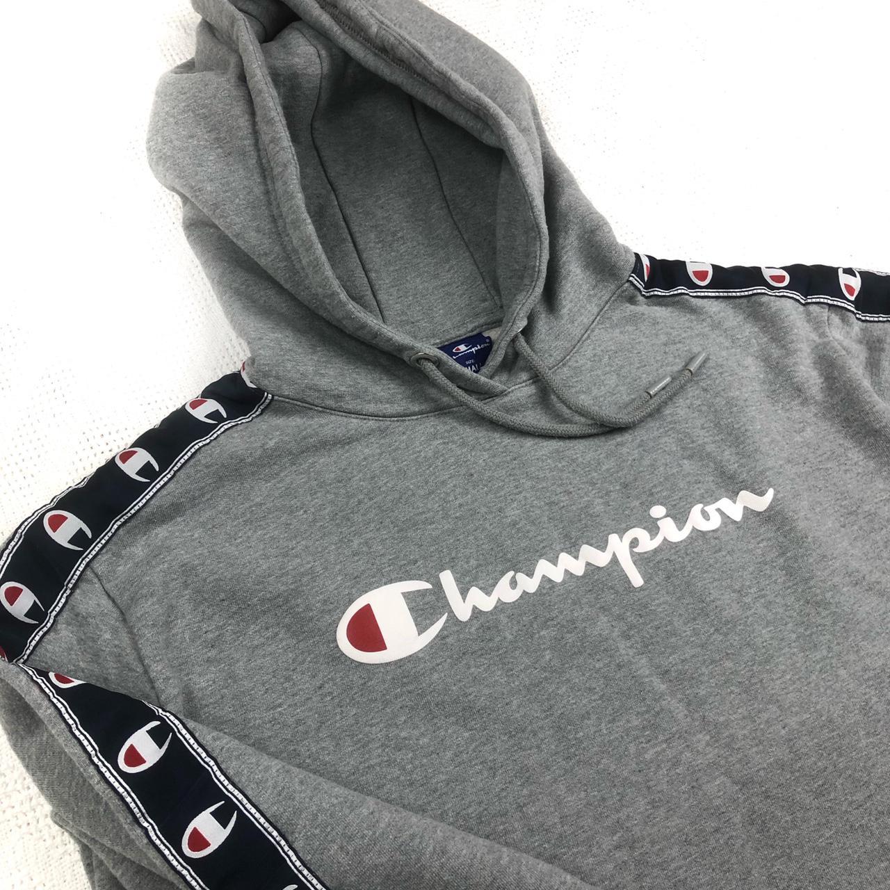 Grey Champion hoodie with old school embroidered... - Depop