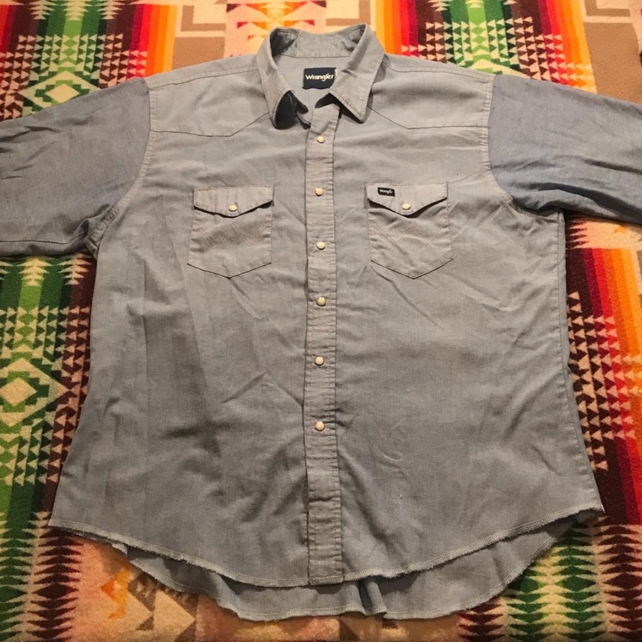 vintage wrangler denim button up shirt great - Depop