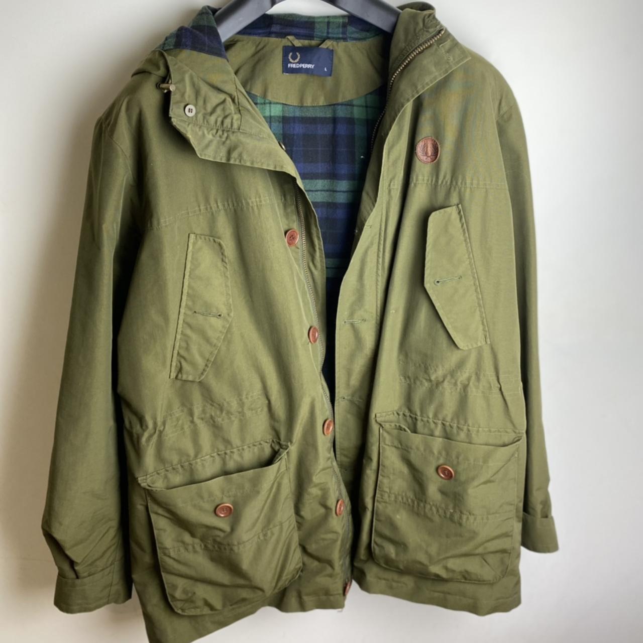 Khaki green Fred Perry parka raincoat