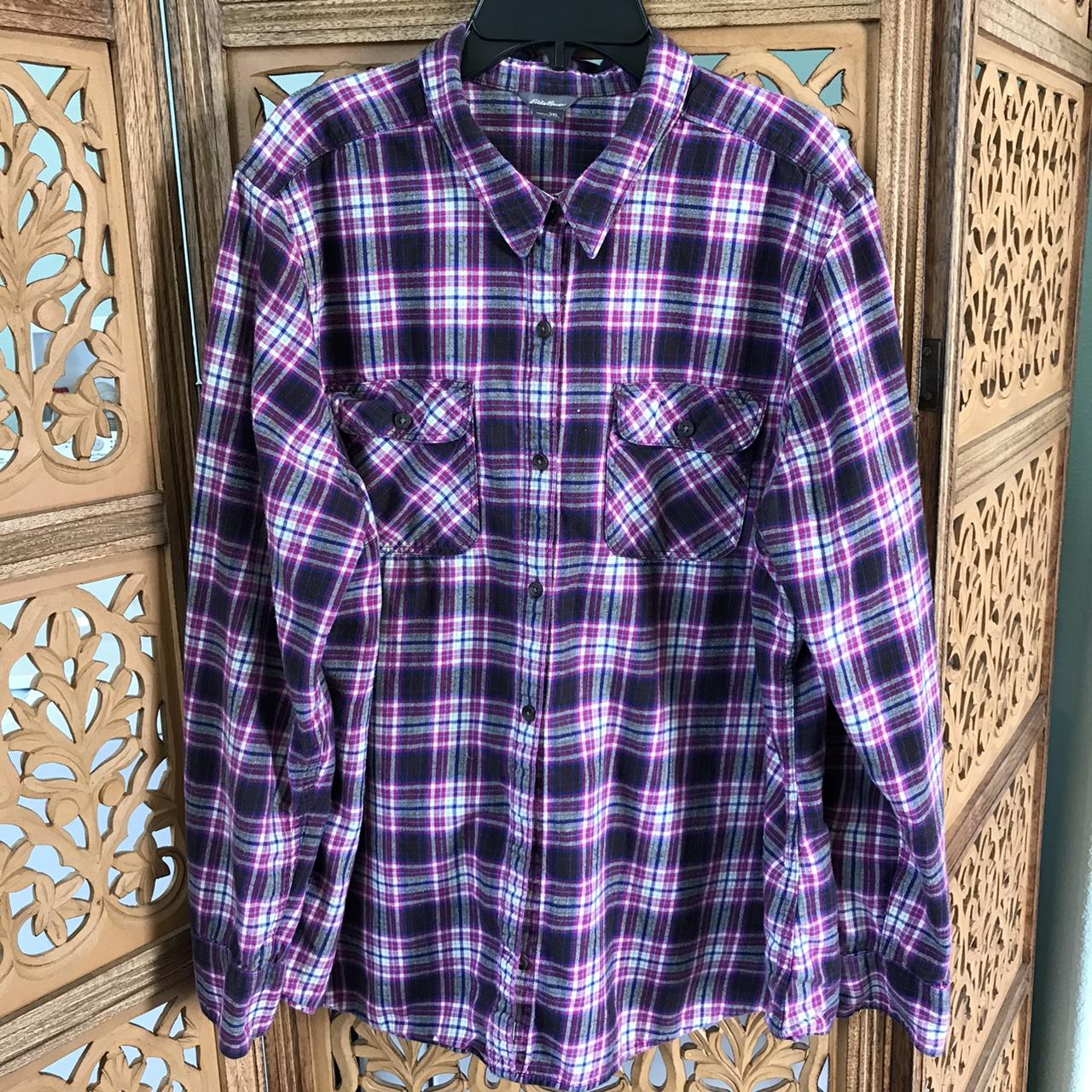 Eddie Bauer Women's Pink and Blue Blouse | Depop