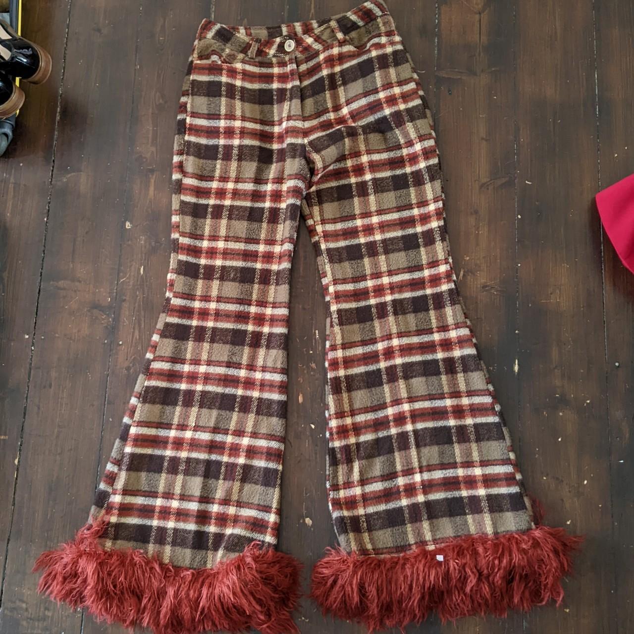 Insaneeee Vintage? Tartan Flared Trousers With Red... - Depop