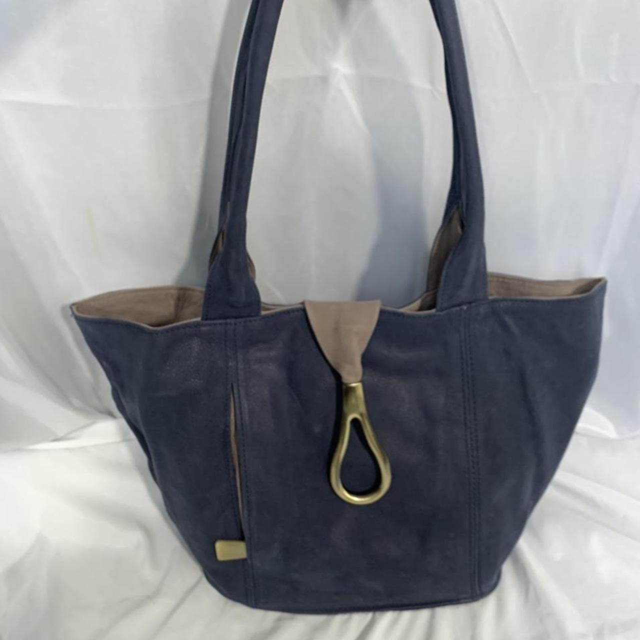 Navy genuine leather shoulder bag MADE IN ITALY V... - Depop