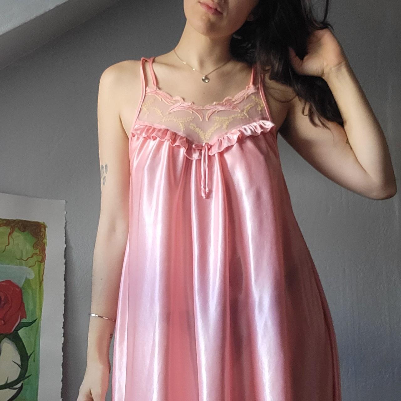 Pink slip dress. Embroidery on the top. Hangs very... - Depop