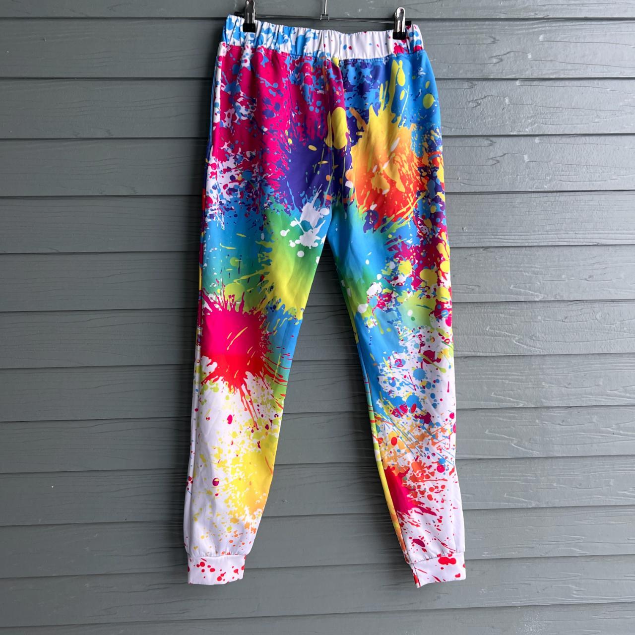 Multicolor paint splatter casual jogger pants.... - Depop