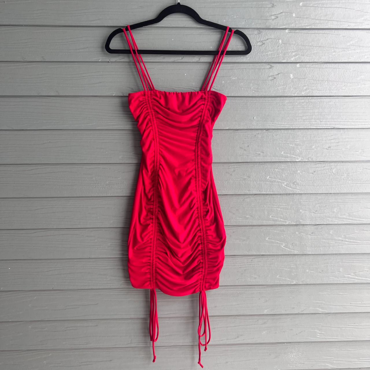 PrettyLittleThing red ruched scrunch mini bodycon... - Depop