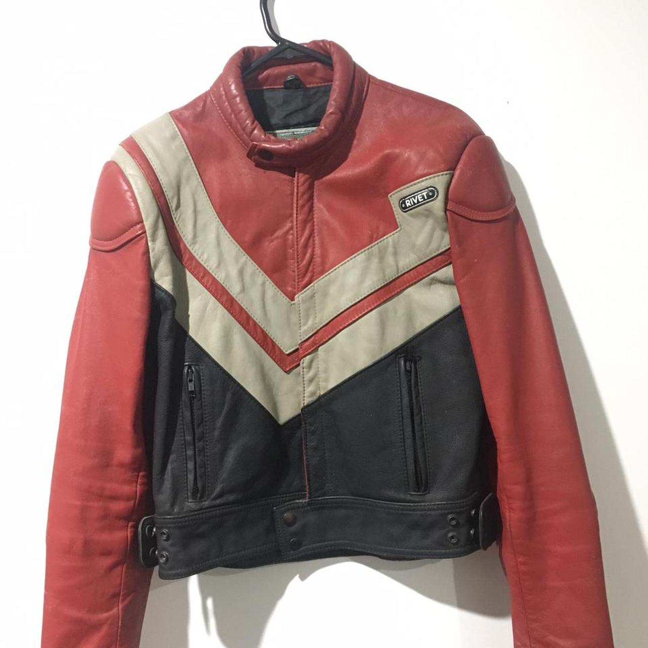 100 GENUINE LEATHER WOMENS RIVET MOTORCYCLE RACING... Depop