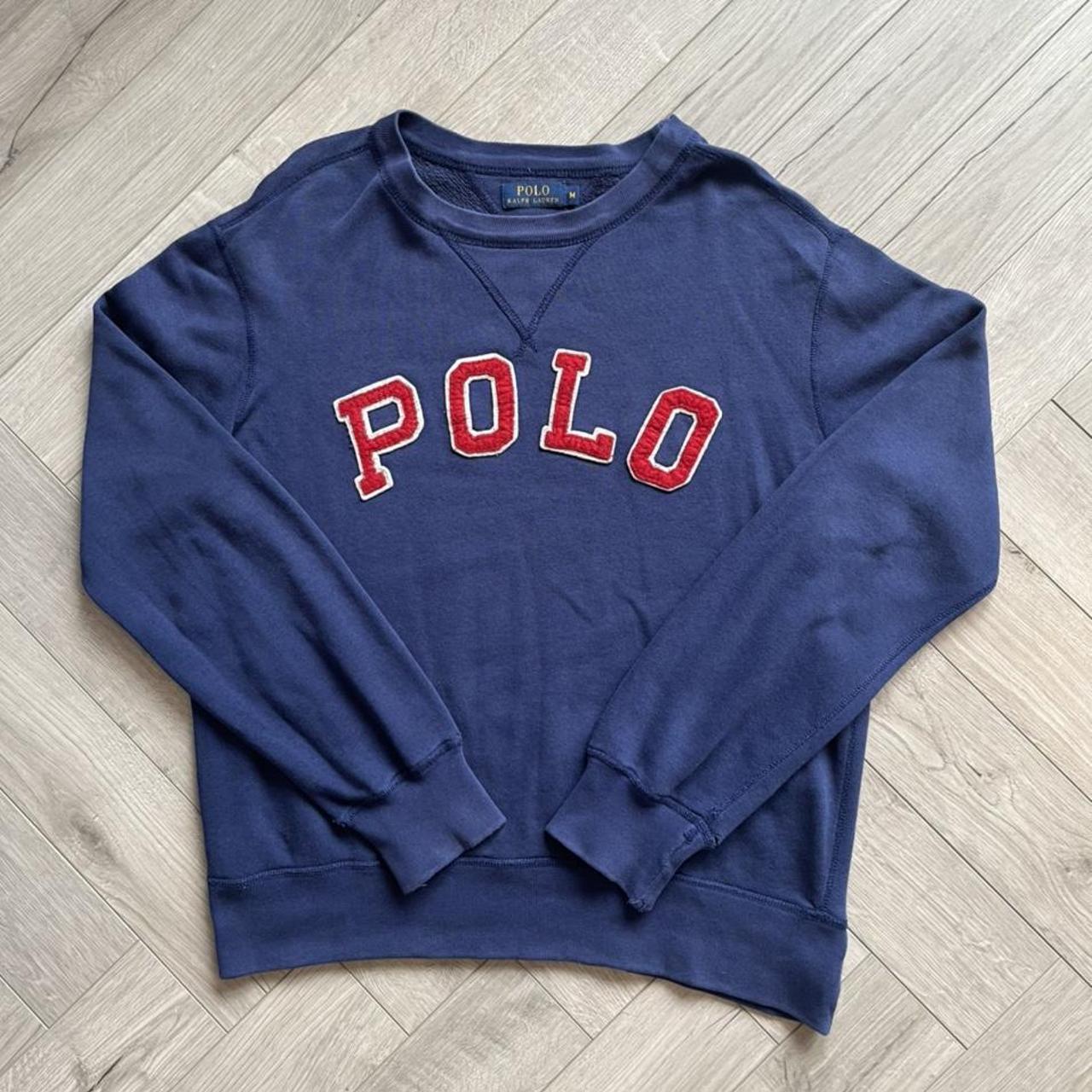 🍐 Ralph Lauren POLO spell out sweater in navy with... - Depop