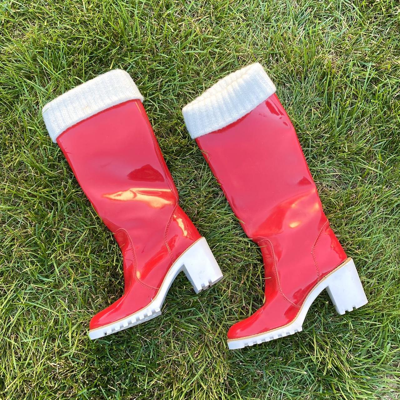 Women's Red and Cream Boots Depop