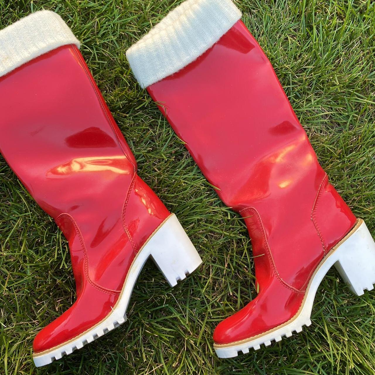 Women's Red and Cream Boots Depop