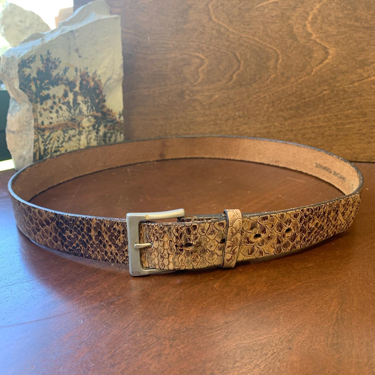 Vintage unbranded snake embossed brown belt 36 tan... - Depop