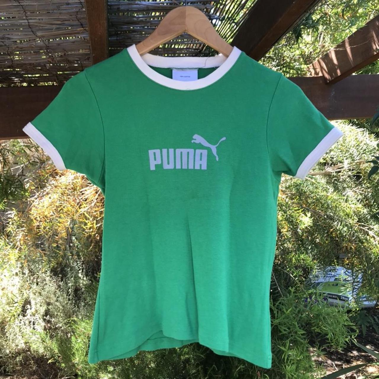 Puma Women's Green and White Croptop Depop