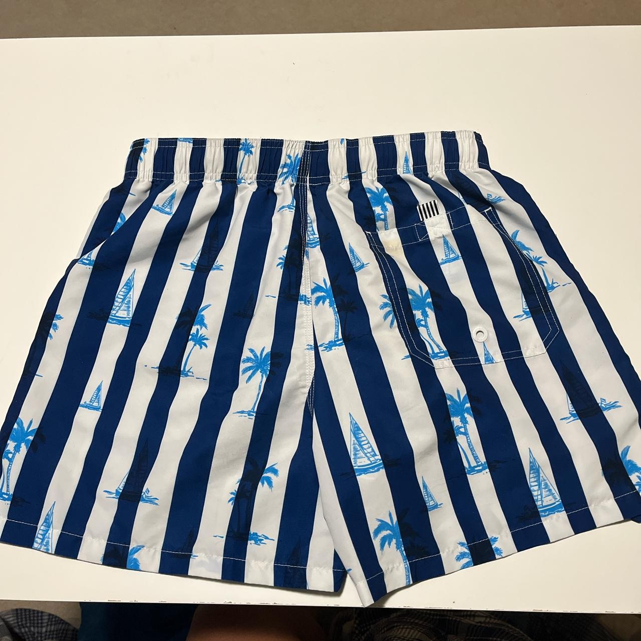 Shein Blue and White Stripe Swim Trunks • Adult... Depop