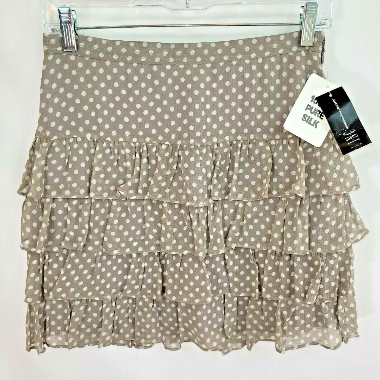 NWT INC Skirt Size 2 Silk Polka Dot Taupe Gray White... Depop