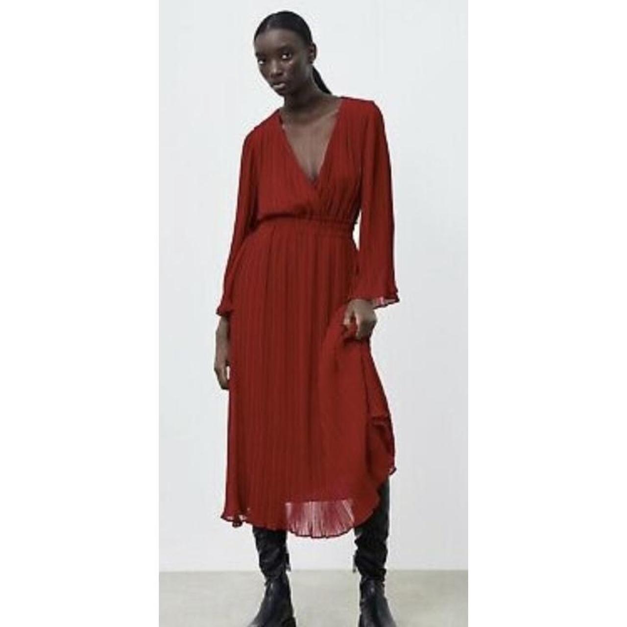 zara red pleated dress