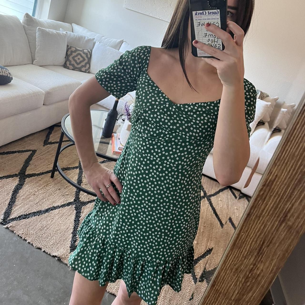 Women's Green and White Dress Depop