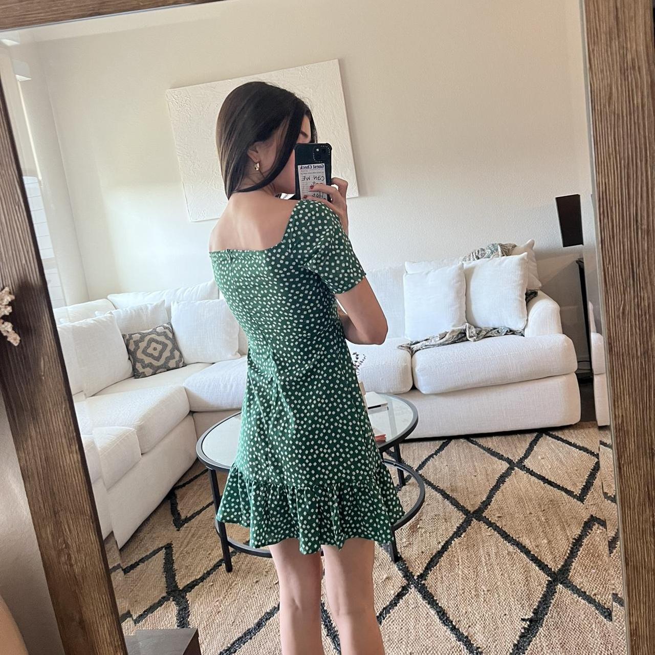 Women's Green and White Dress Depop