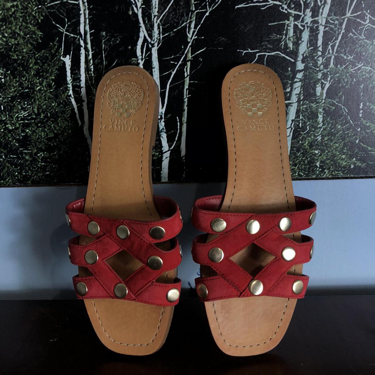 VINCE CAMUTO RED WITH GOLD STUDS SUEDE STUDDED Depop