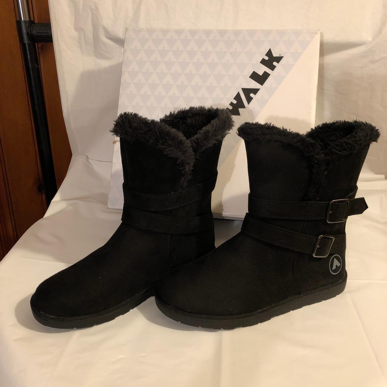 Airwalk black ugg style boot with a double buckle... - Depop