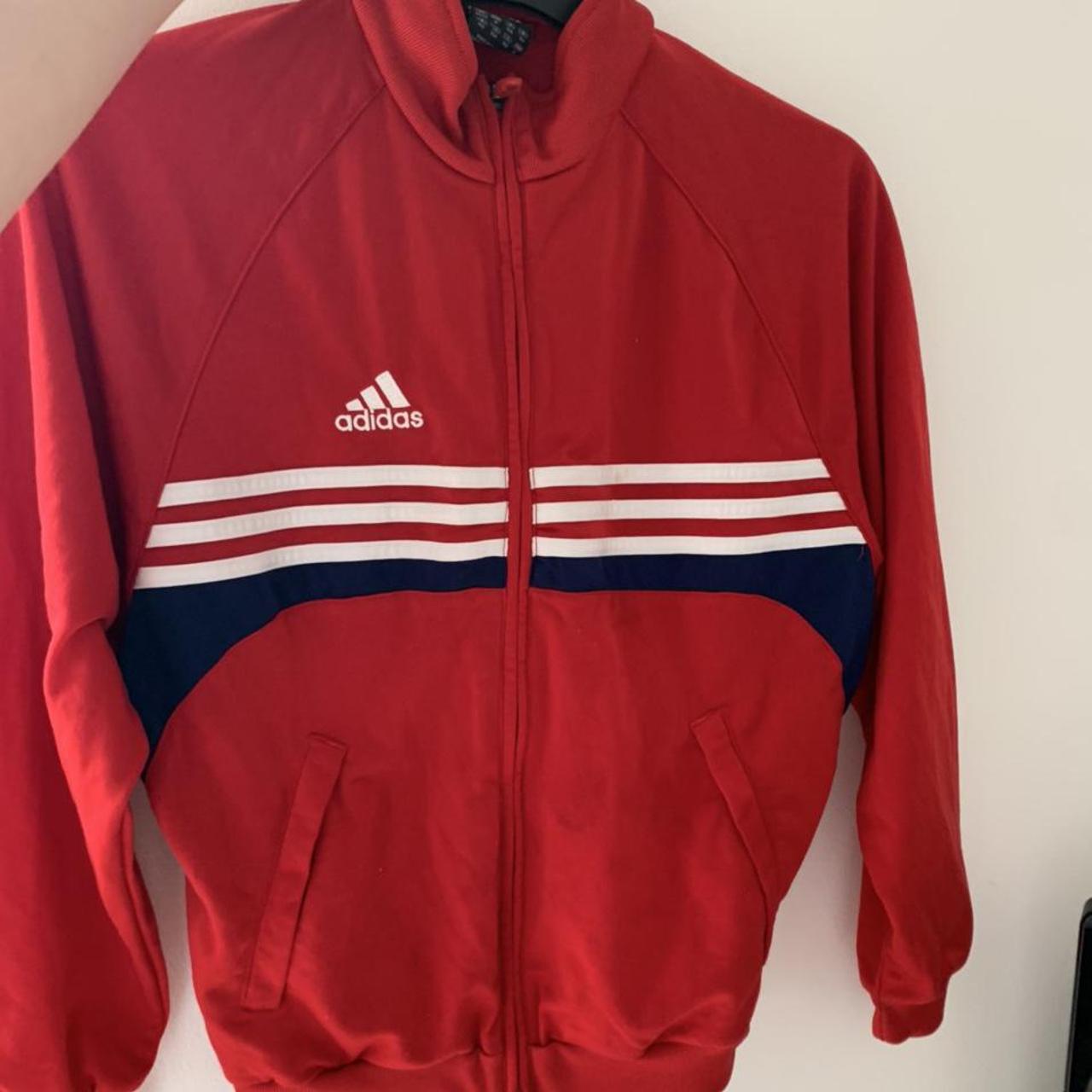 Red Adidas jumper, sportswear. Would fit a size... - Depop