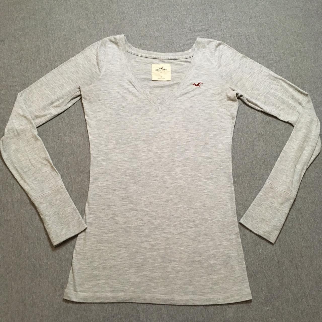 Vintage Hollister y2k Gray Long Sleeve V-Neck... - Depop