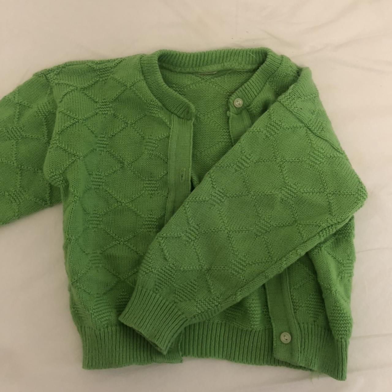 Little lime green knit cardigan from vintage shop in... - Depop