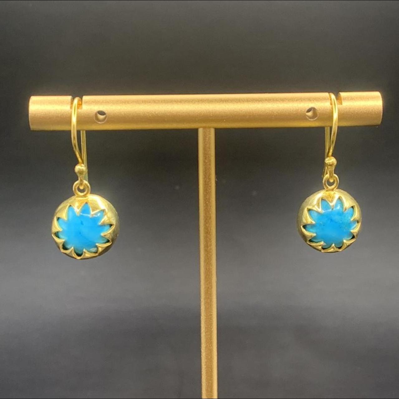 Stunning Gold Plated Turquoise Stone Dangle Earrings Depop