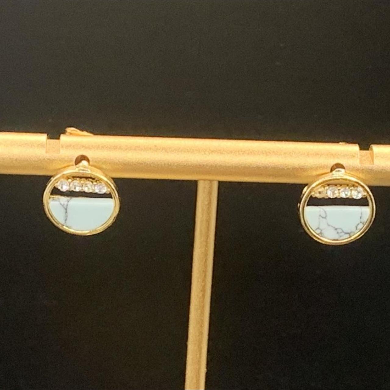 Mint Marble resin stud earrings Gold Plated Crystal... Depop