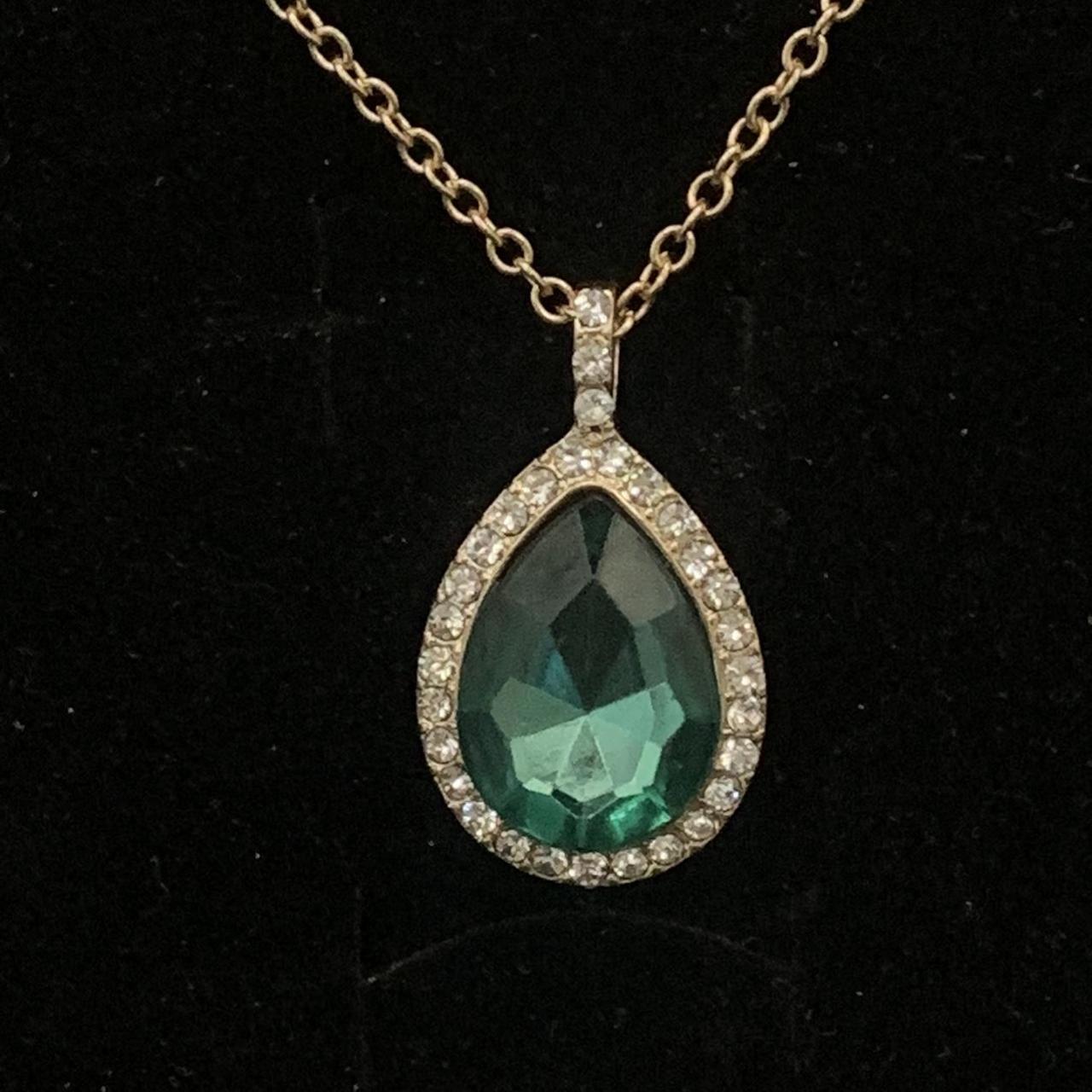 Gold plated emerald teardrop Crystal necklace -... - Depop