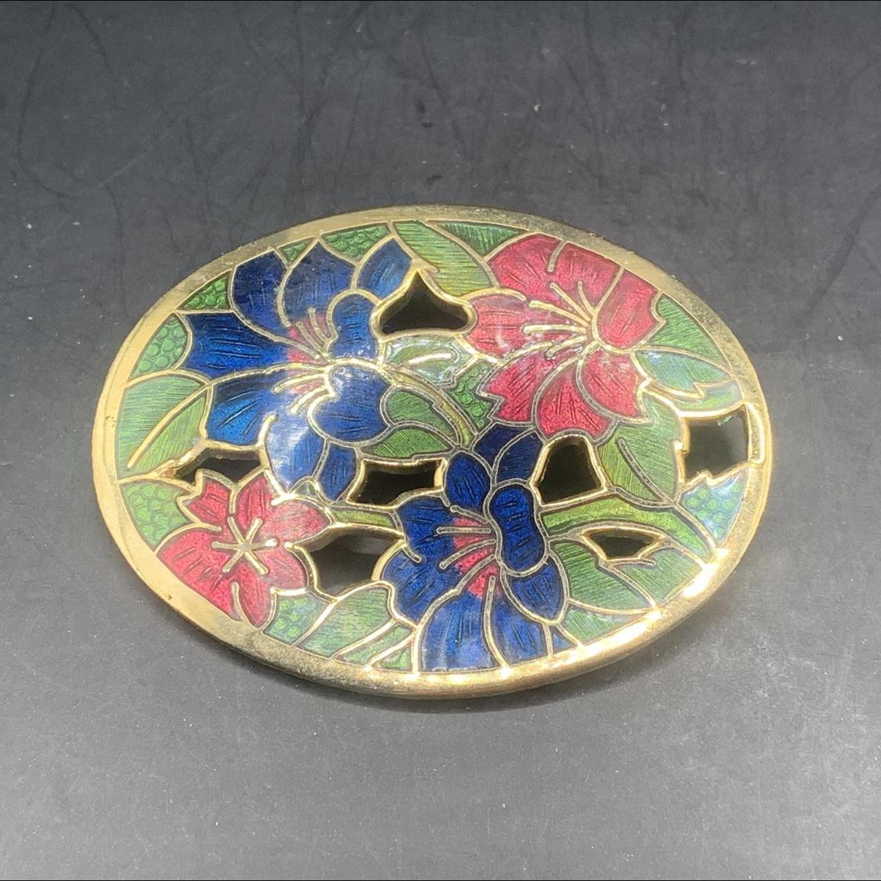 Vintage cloisonné enamel floral & flower cutout... - Depop