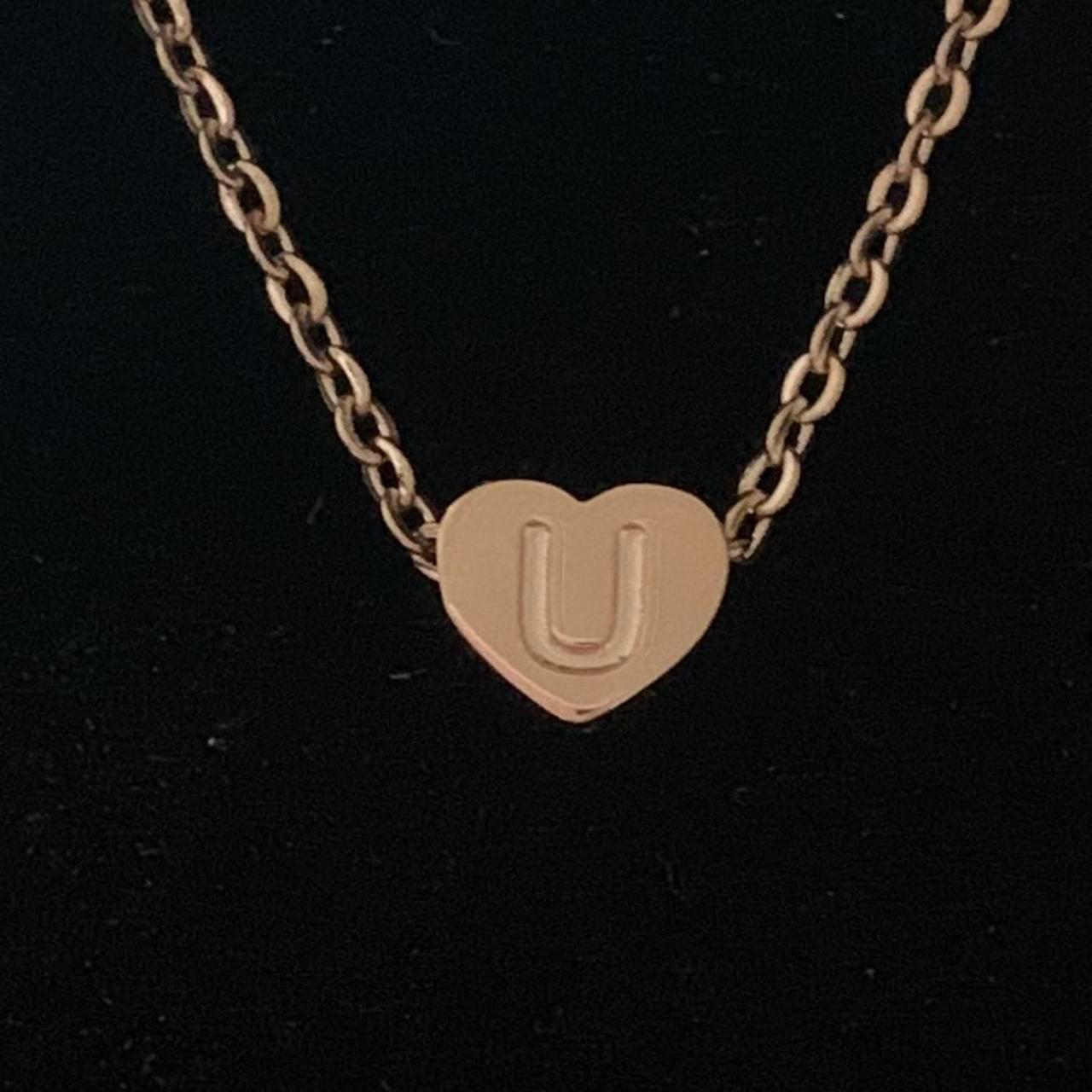 U Initial Letter Necklace 3D heart 18K Rose gold... Depop