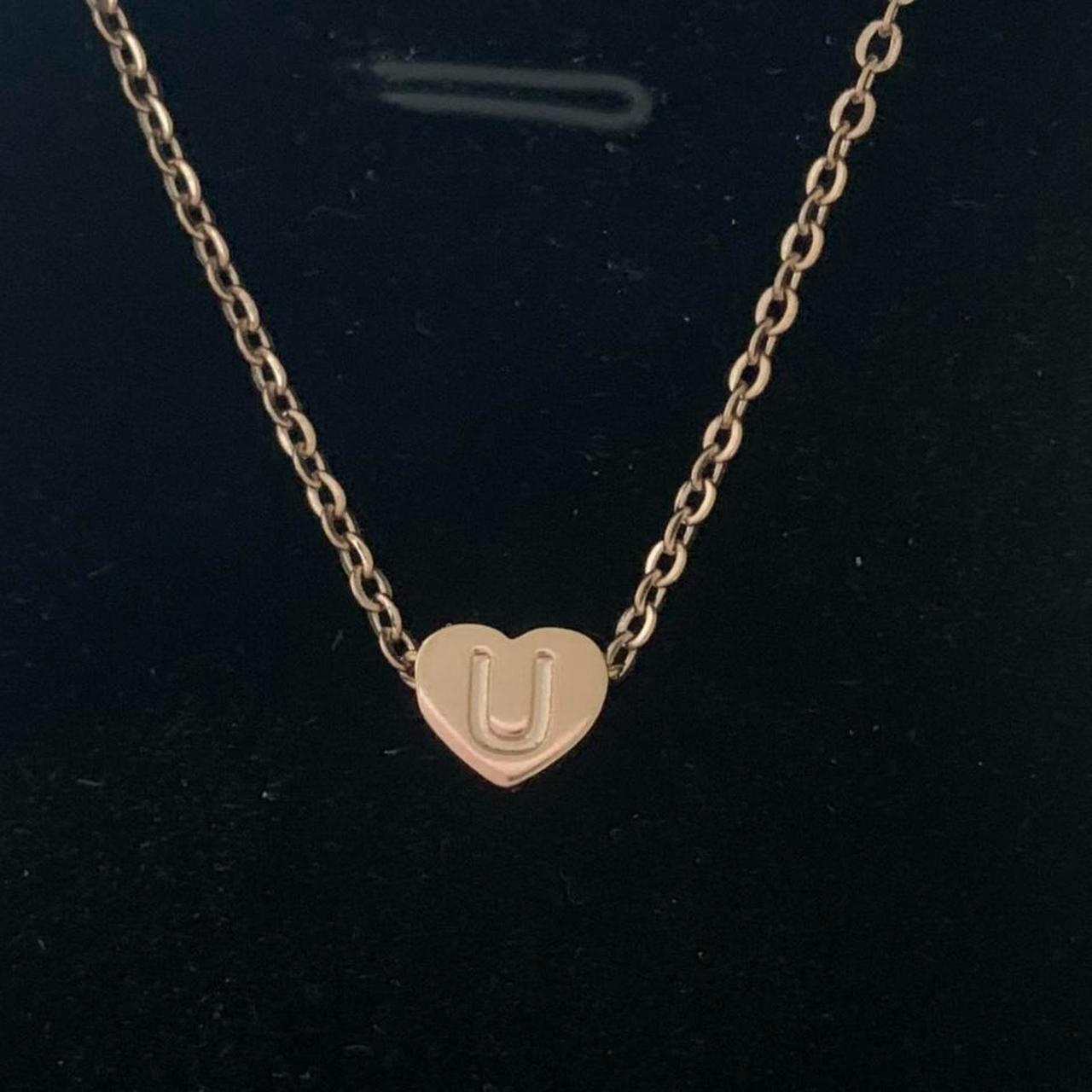 U Initial Letter Necklace 3D heart 18K Rose gold... - Depop