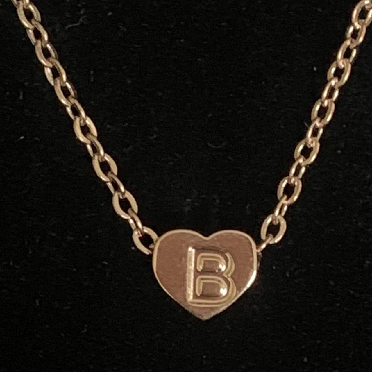 B Initial Letter Necklace 3D Heart 18K Rose Gold... - Depop