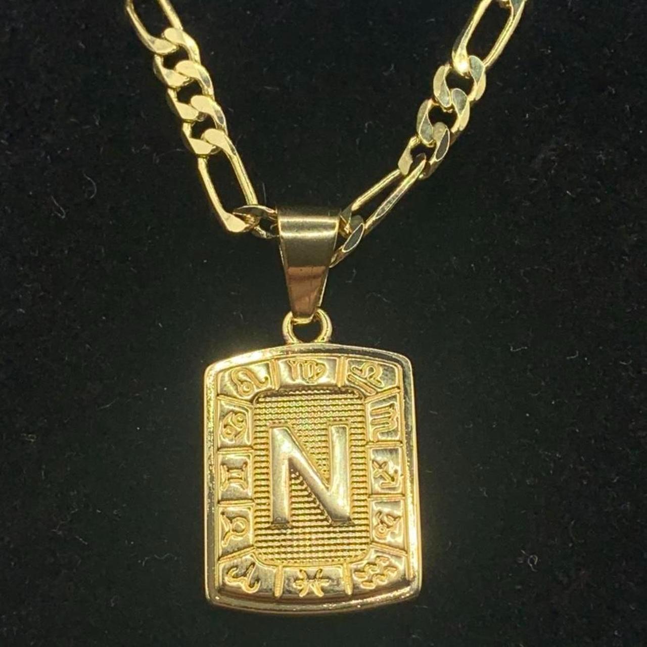 N Initial Letter Dog Tag Pendant Necklace, Figaro... Depop