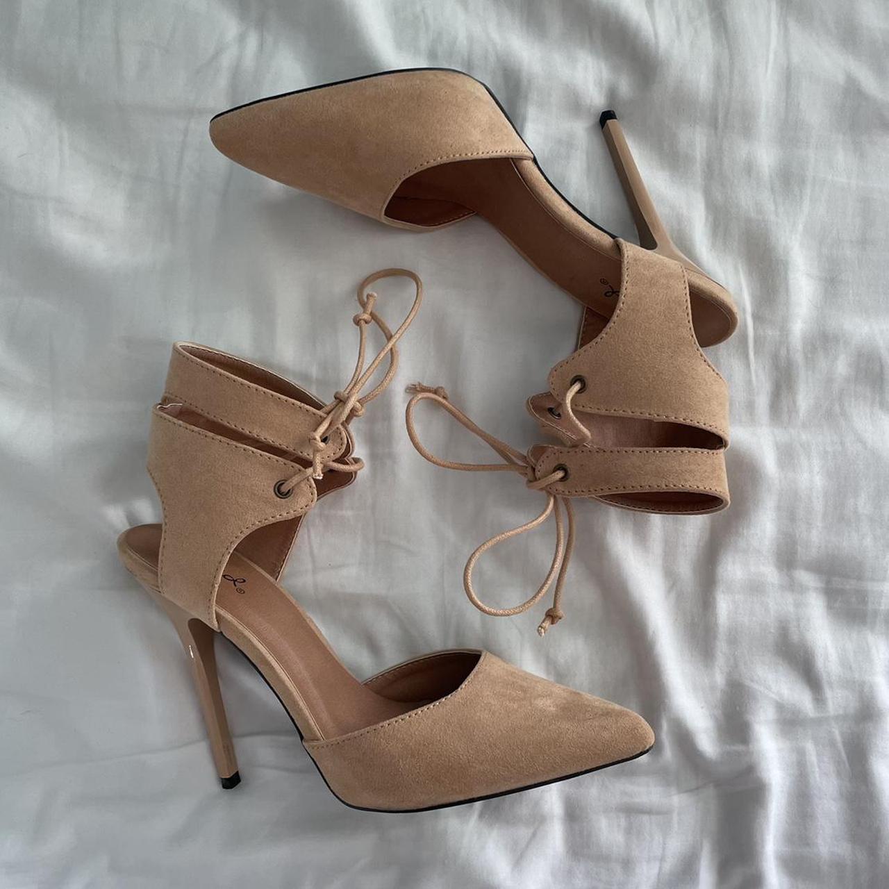 tan qupid stiletto lace up heels! have only been... - Depop