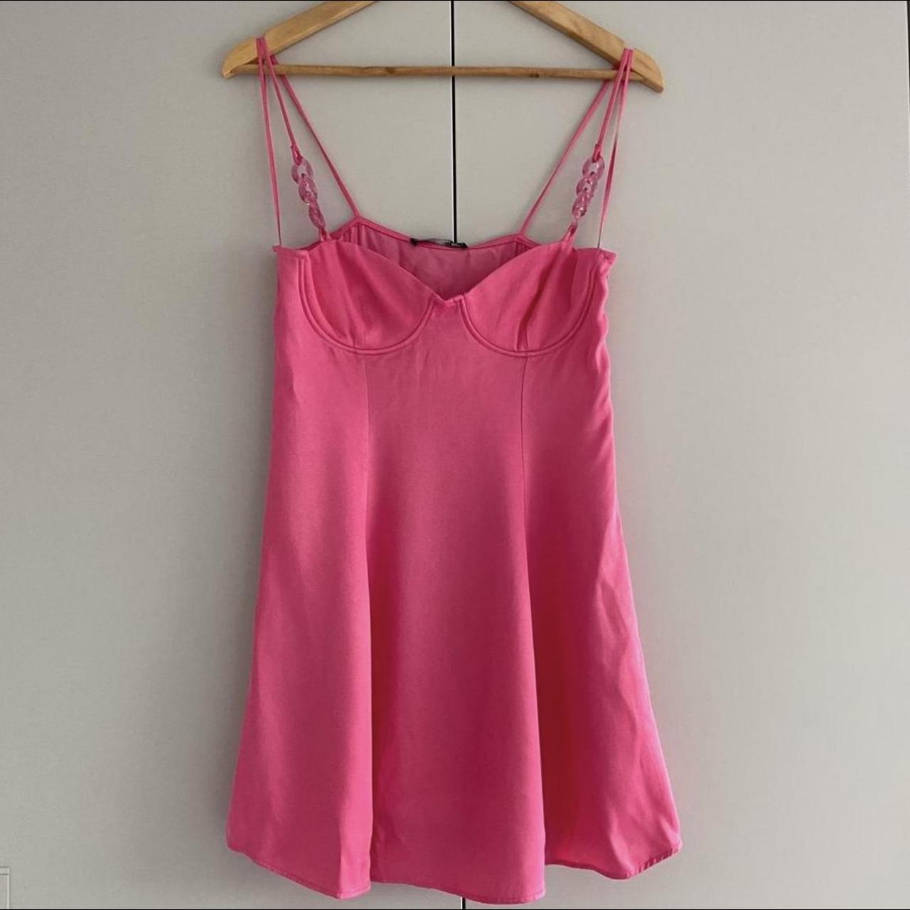 Pink Zara Satin dress. Size Small, never worn still... - Depop