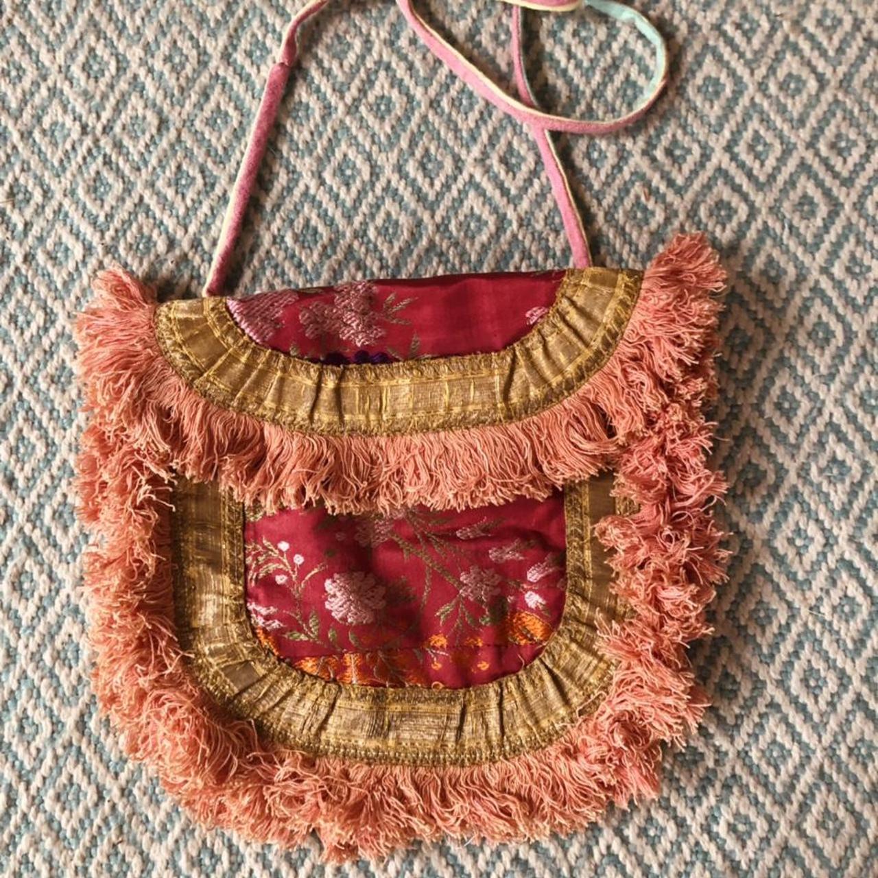 Red silk flower pattern bag w removable strap and... Depop