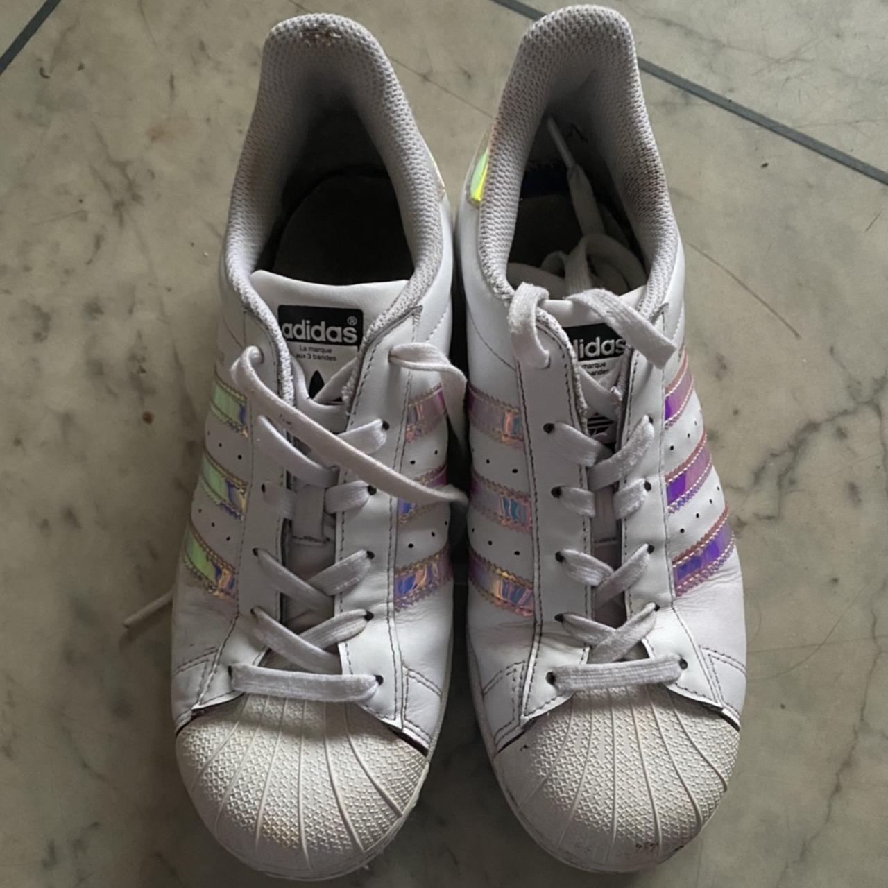 white, iridescent Adidas Superstars women’s UK... - Depop