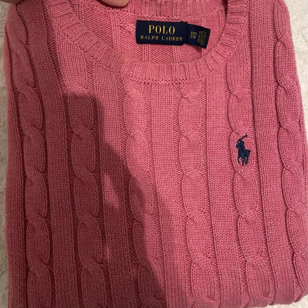 Pink Ralph Lauren cable knit sweater Size Xxs but... - Depop