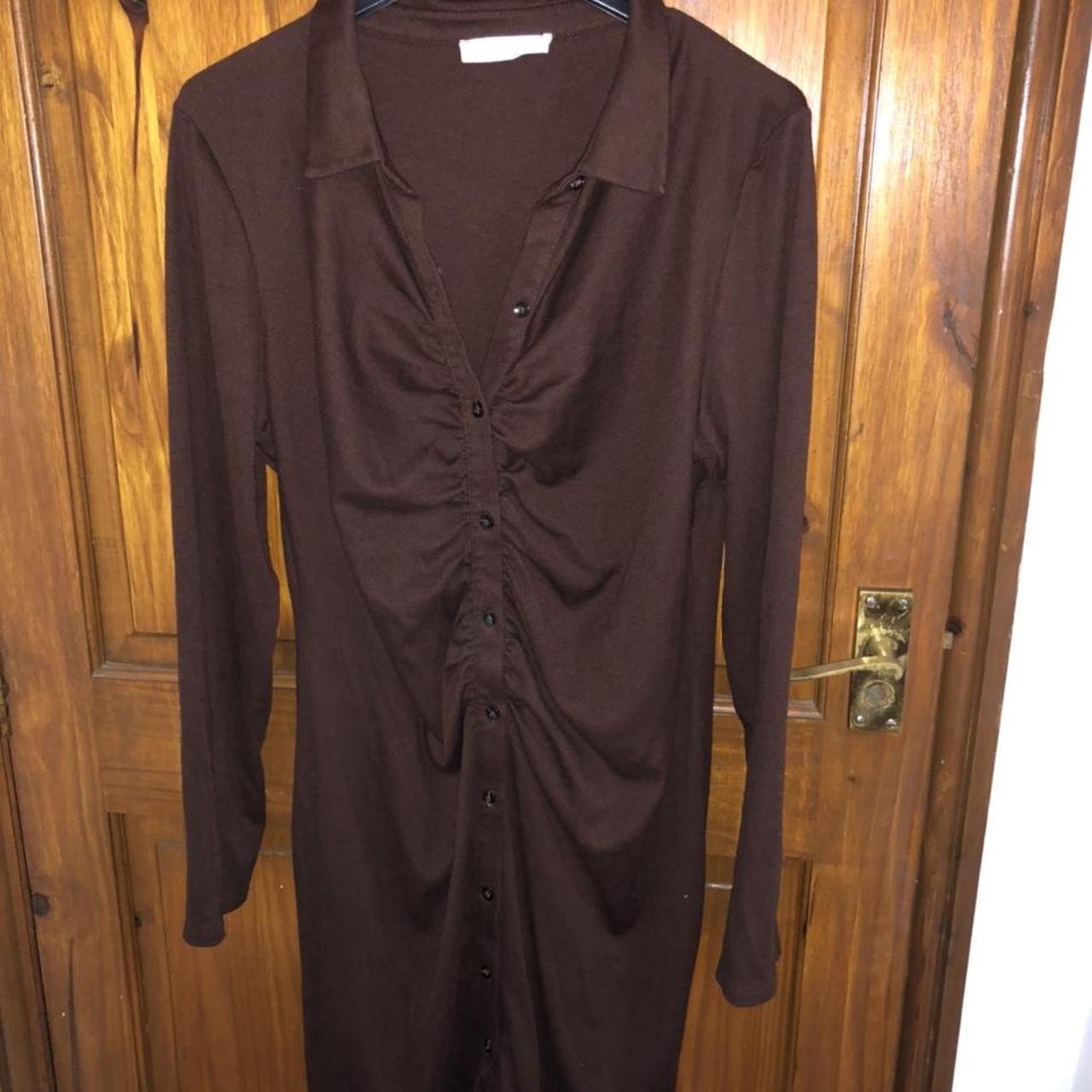 Primark chocolate brown button up ruched dress... Depop