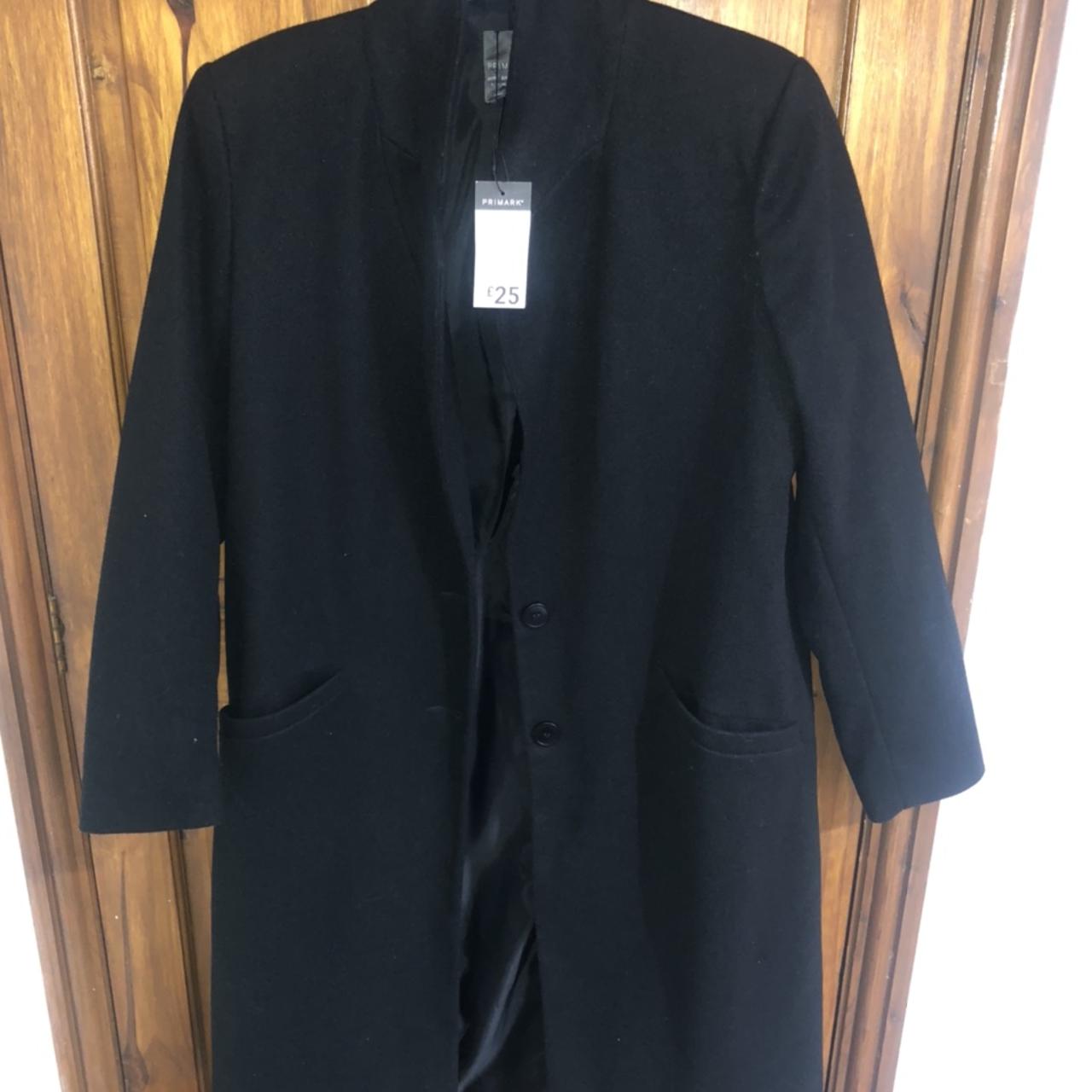 Primark black shoulder padded longline coat.... - Depop