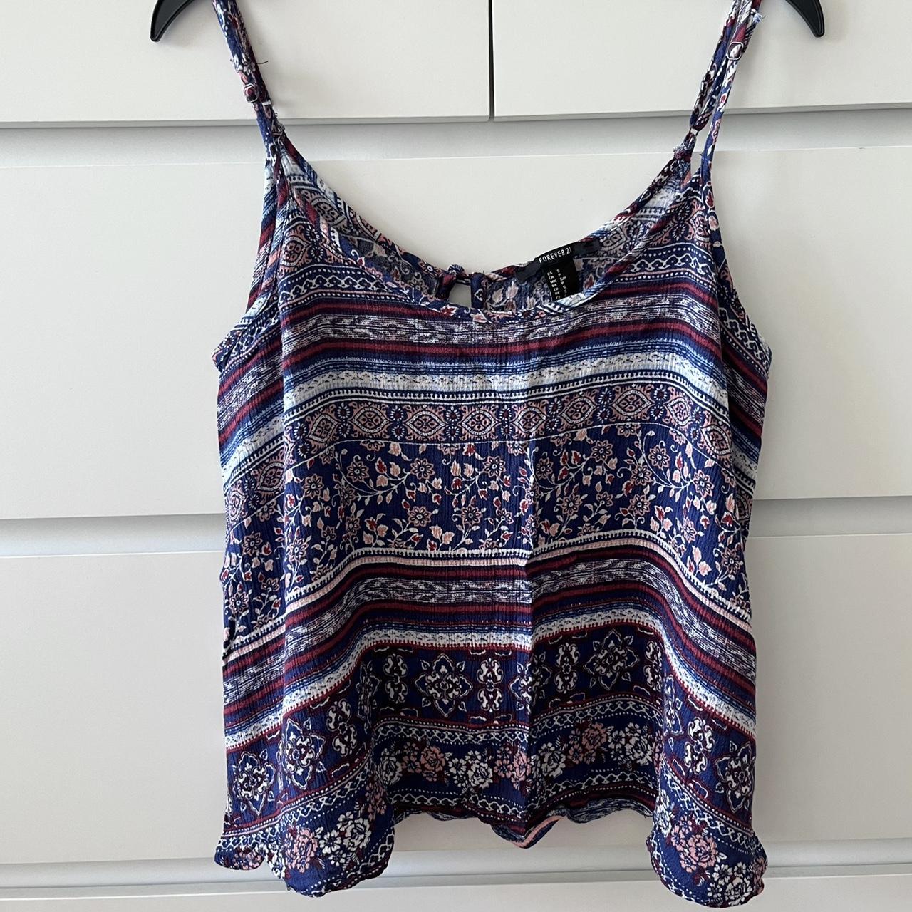 Forever 21 patterned open back cami top. Size small,... - Depop